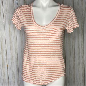 🍋 Paige Denim Tee 100% Linen V Neck Stripe T Med